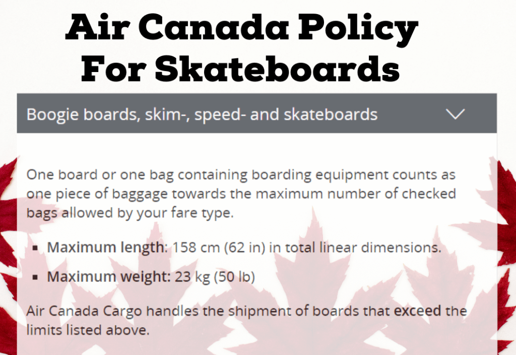 can you bring a skateboard on a plane air canada