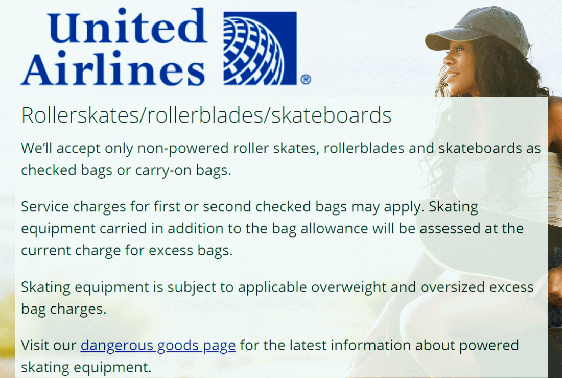 can you bring a skateboard on united airlines