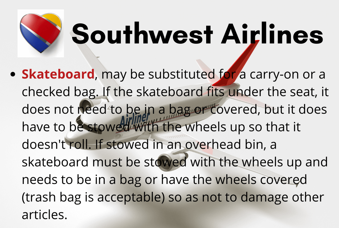 can you take a skateboard on southwest airlines