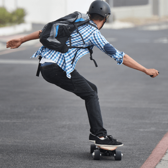 turning on an electric skateboard 